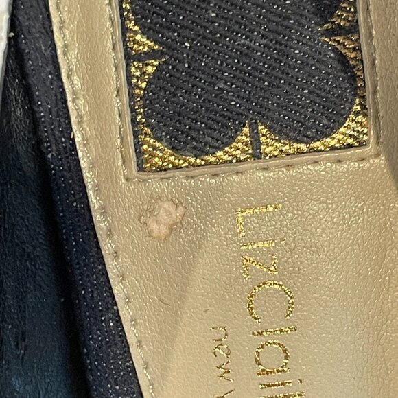 Liz Claiborne Navy Linen Pumps with White Leather Piping and Bow - Picture 5 of 6